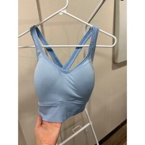 Victoria's Secret PINK Light Blue Cross Back Ribbed Sports Bra Top Small DD